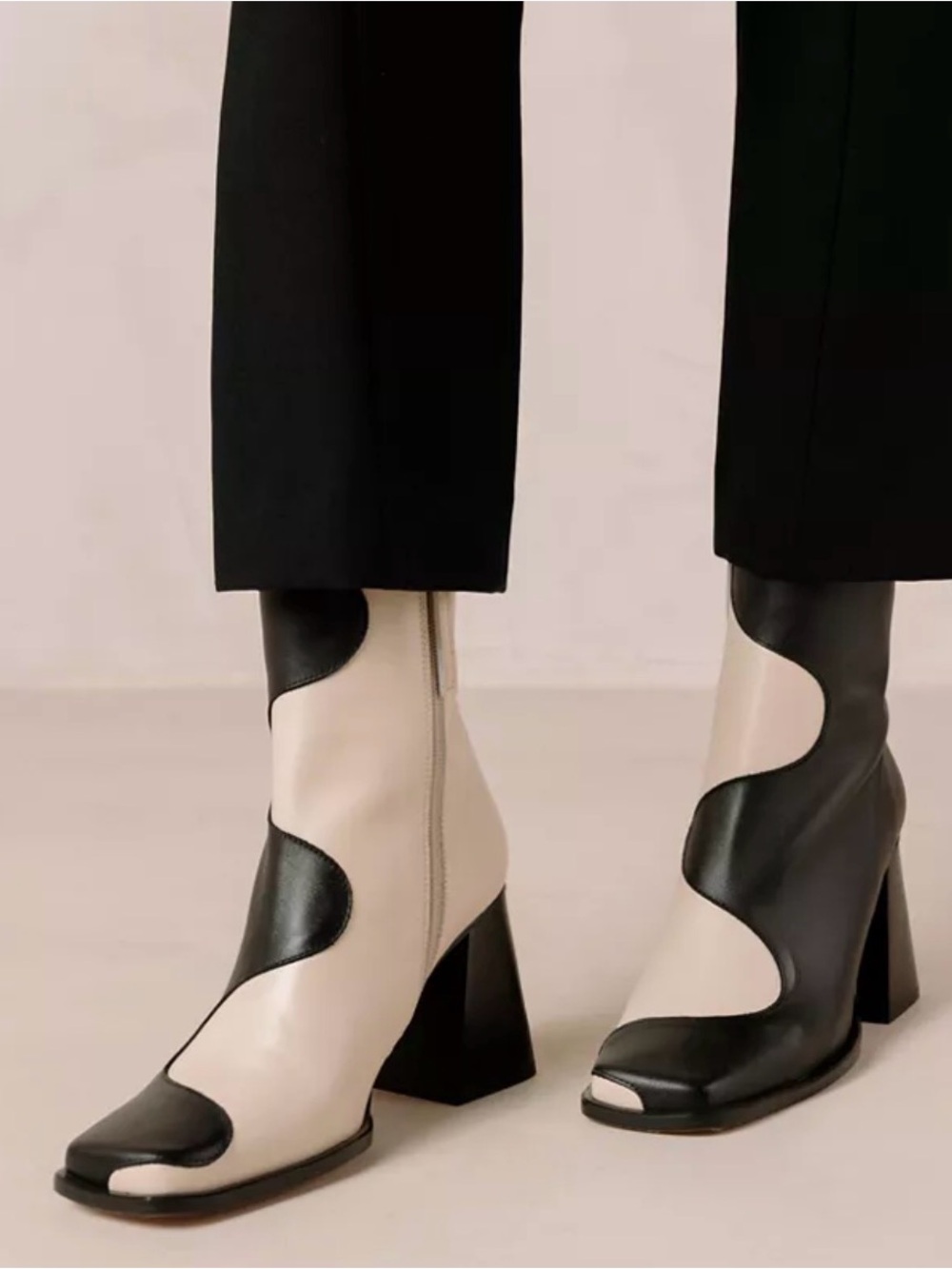 ALOHAS Two-Tone Black and White Curved Blair Ankle Boots - Picture 5 of 5